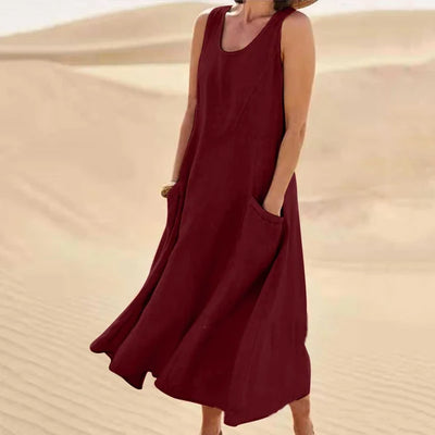 Amelia | Elegantes Leinenkleid mit elastischen Taschen