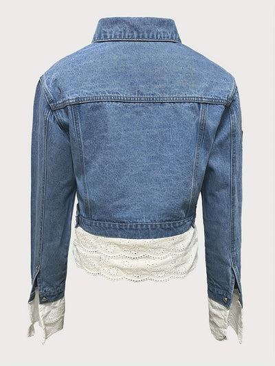 Leichte Jeansjacke mit zartem Spitzen-Highlight für Damen