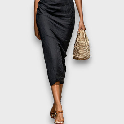 Nareen – Midikleid aus gestreiftem Samt mit Kragen