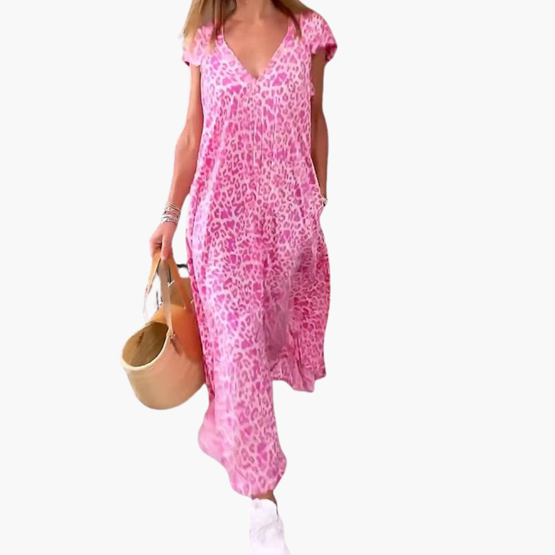 Leo Maxikleid für Damen – V-Ausschnitt und lockere Passform