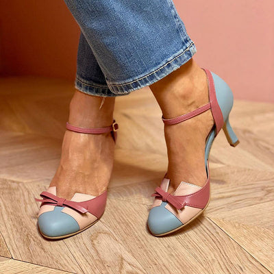 Pumps mit Schleife - Bequeme Vintage Schuhe mit Knöchelriemen