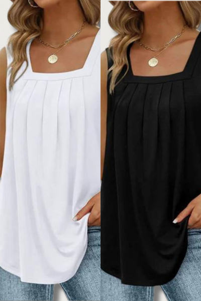 Heidi-Mode | Lässiges Falten Quadrat-Ausschnitt Top