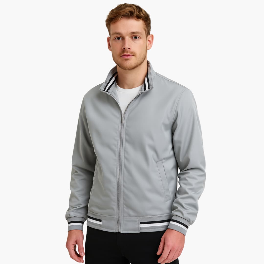 Herren Bomberjacke mit Reißverschluss und gestreiftem Saum
