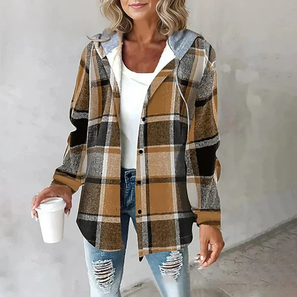 Übergangsjacke für Damen - Leichte Karojacke mit Kapuze