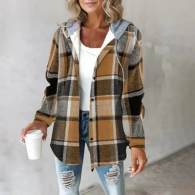 Übergangsjacke für Damen - Leichte Karojacke mit Kapuze
