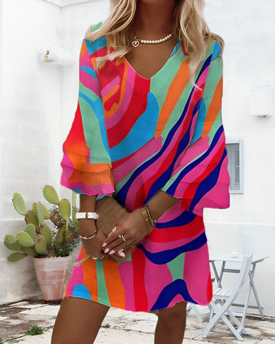 Merel Sommerkleid | Mehrfarbiges Kleid mit weiten Ärmeln