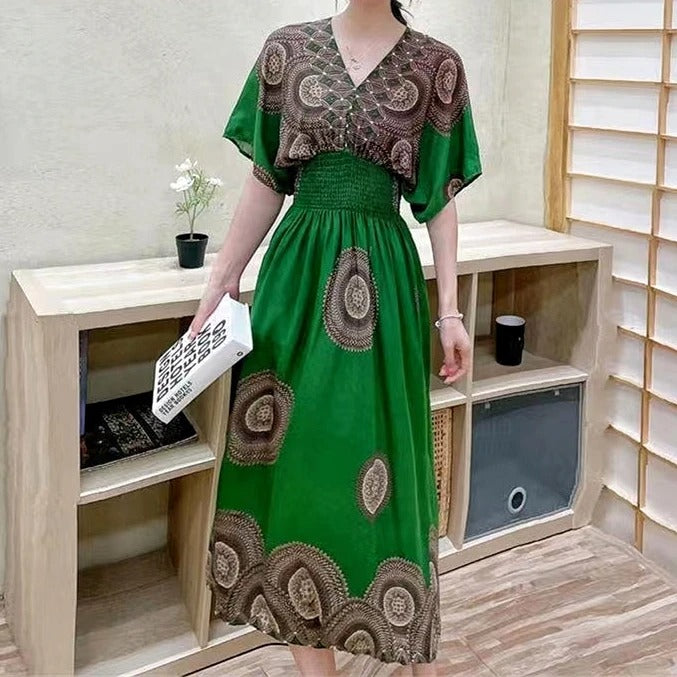 Vanessa | Raffiniertes Maxikleid mit V-Ausschnitt und Druckmuster