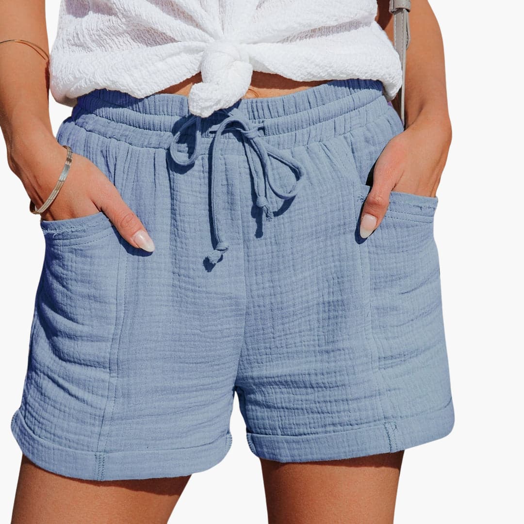 Musselin Shorts für damen - Luftige Sommer Kurze Hose mit Taschen