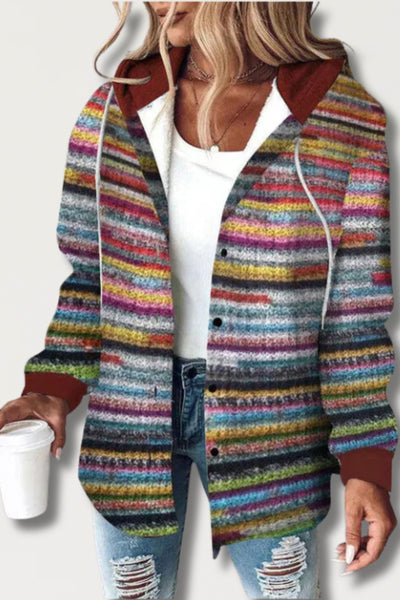 Heidi-Mode | Stilvolle Mehrfarbige Jacke Mit Kapuze