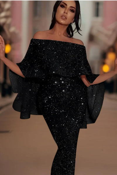 Heidi-Mode | Off-Shoulder Glitzer Maxi Kleid