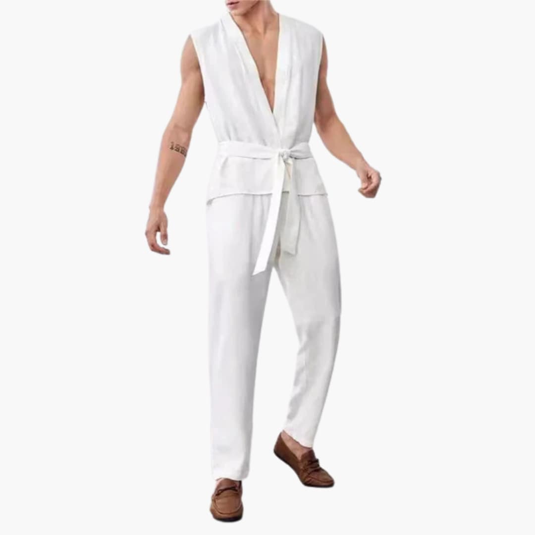 Herren Sommer Set mit ärmelligem Top und Gürtelhose
