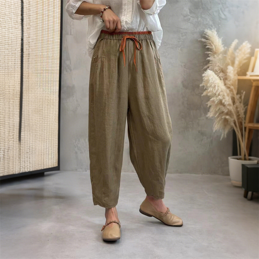 Classic Linen Loose Pants with Pocket