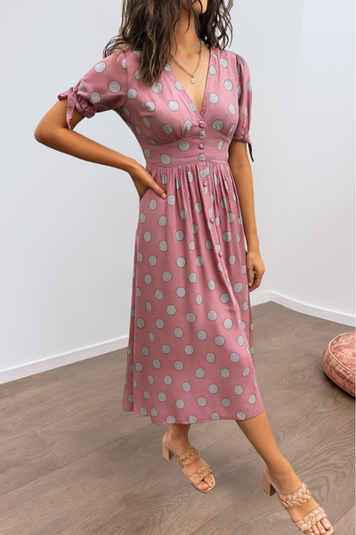 Brigitte™ | Elegantes Polka Dot Kleid mit V-Ausschnitt