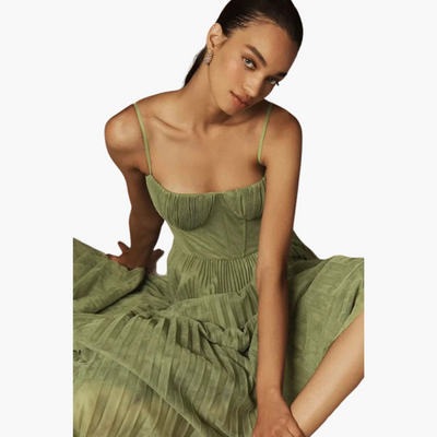 Plissiertes Midikleid für Damen - Bustier & Spaghettiträger