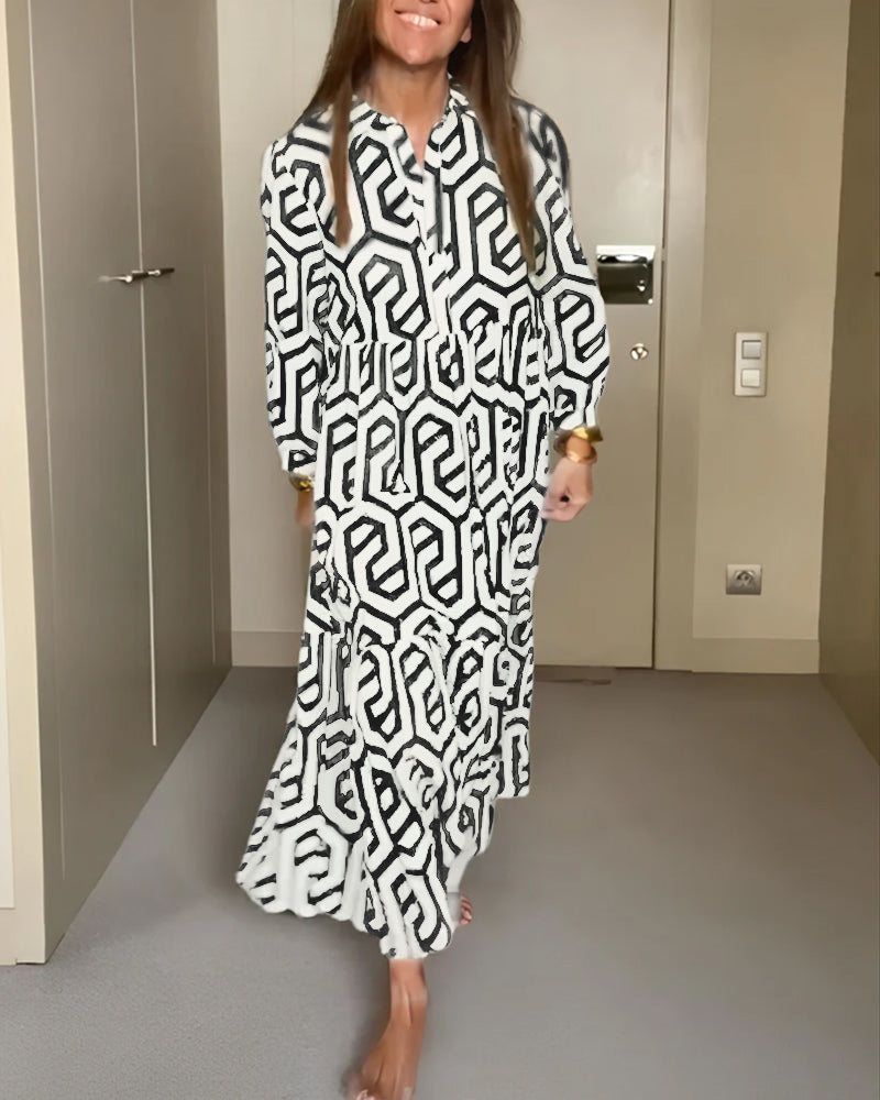 Heidi-Mode | Lässiges Maxi-Kleid Mit Langen Ärmeln Und Druck