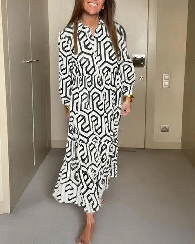 Heidi-Mode | Lässiges Maxi-Kleid Mit Langen Ärmeln Und Druck