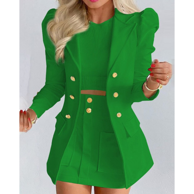 EleganzKomfort | Hochwertiges Blazer-Rock Set für Herbst und Winter