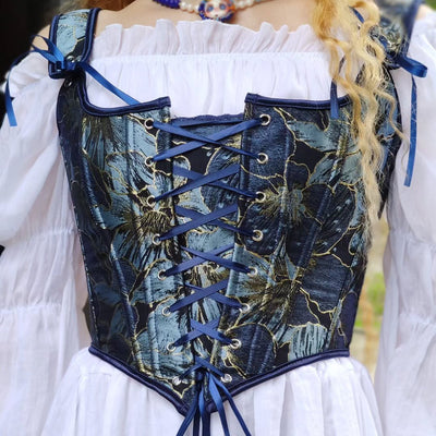 Renaissance Style Blue Pattern U-Back Corset Vest