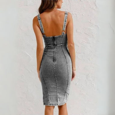 Jeanskleid für Damen - Sommerkleid mit Schlitz und offenem Rücken
