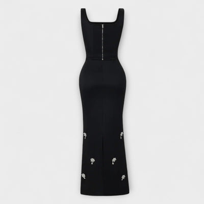 Aviane – Schwarzes Ensemble mit Perlen-Zipper-Top und Rock