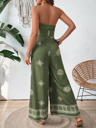 Printed Wide Leg Tube Jumpsuit