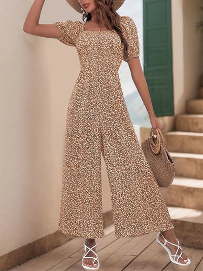Printed Square Neck Puff Sleeve Jumpsuit