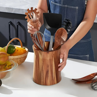 Utensilienhalter aus Akazienholz – Drehbar und Robust | Küchenorganizer im Rustikalen Design