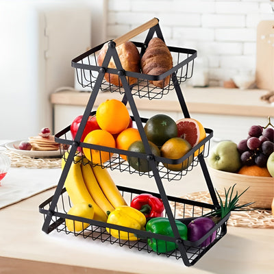 3-stöckiger Obstkorb aus Metall – Platzsparend und Dekorativ | Ideal für Küche & Esstisch
