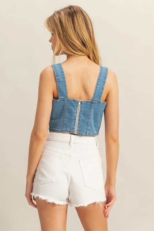 HYFVE Washed Sweetheart Neck Wide Strap Denim Tank