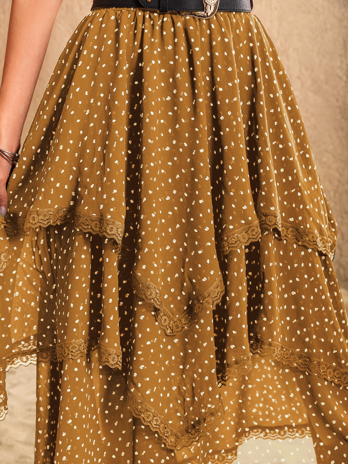 Lace Detail Layered Printed Skirt