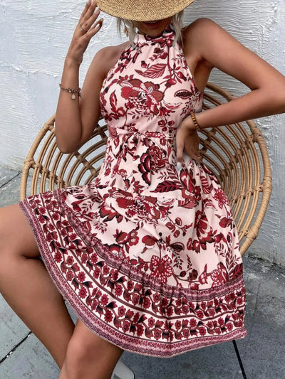 Printed Tie Waist Mini Dress