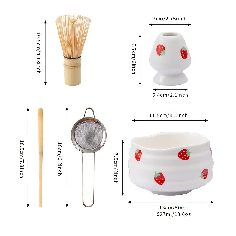 Matcha Set mit Erdbeer-Schale – Traditionelles Zubehör für Matcha Latte