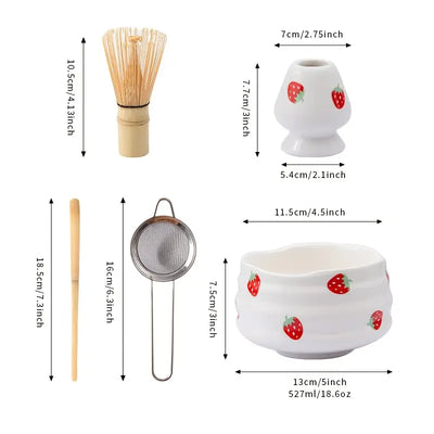 Matcha Set mit Erdbeer-Schale – Traditionelles Zubehör für Matcha Latte