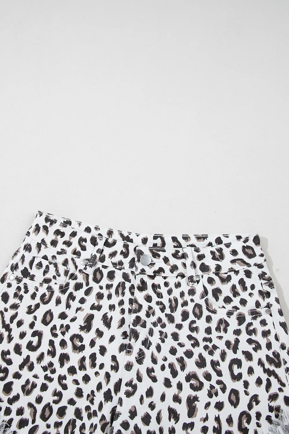 Leopard Frayed Hem Denim Shorts