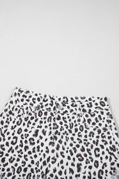 Leopard Frayed Hem Denim Shorts