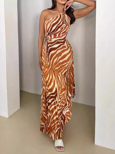 Printed One Shoulder Asymmetrical Maxi Dress