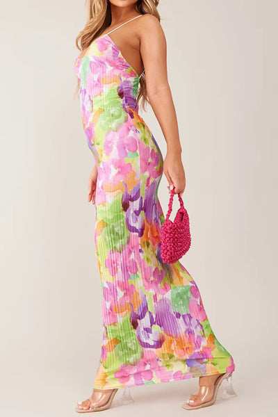 Backless Printed Maxi Cami Dress