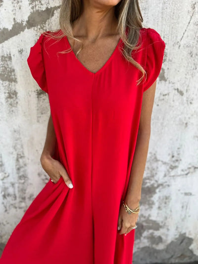 Full Size V-Neck Cap Sleeve Wide Leg Jumpsuit Plus Size