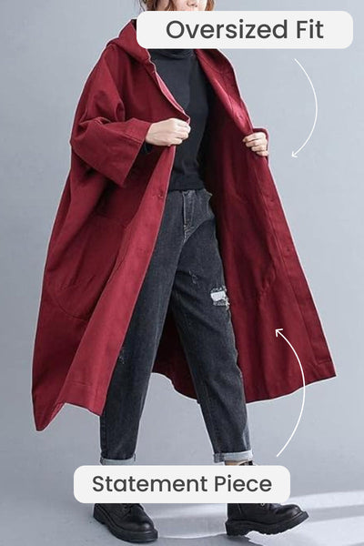 Evarah | Burgund Einheitsgröße für alle übergroßen wasserdichten Windjacke