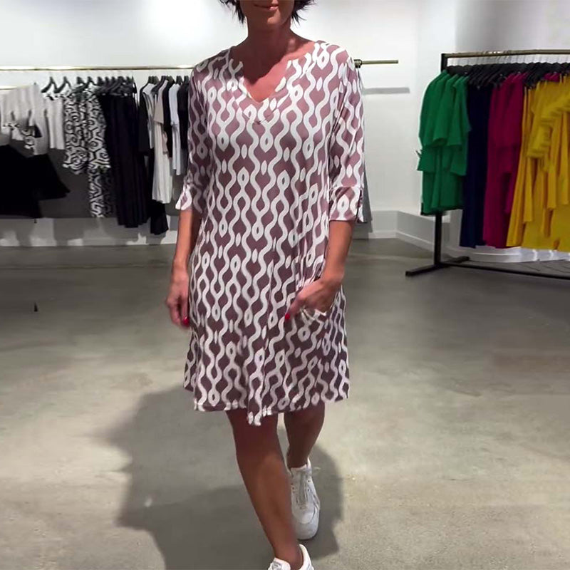 Jacqueline - Bedruckt Mittellang Hoch Hals Kleid