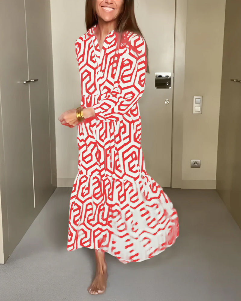 Heidi-Mode | Lässiges Maxi-Kleid Mit Langen Ärmeln Und Druck