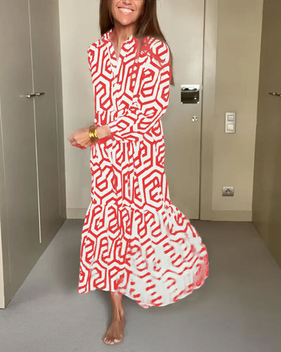 Heidi-Mode | Lässiges Maxi-Kleid Mit Langen Ärmeln Und Druck