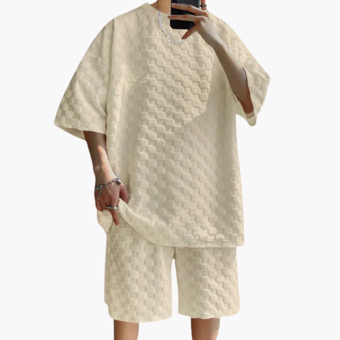 Herren Sommer Zweiteiler mit Jacquard Shirt und Shorts