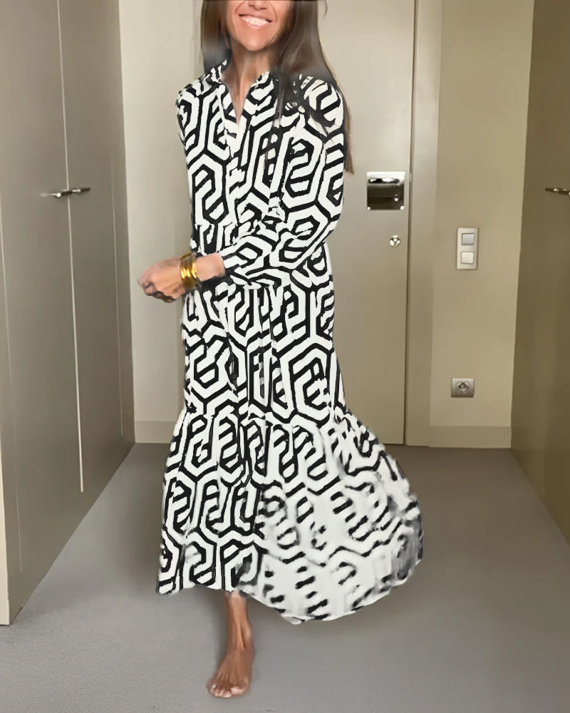 Heidi-Mode | Lässiges Maxi-Kleid Mit Langen Ärmeln Und Druck