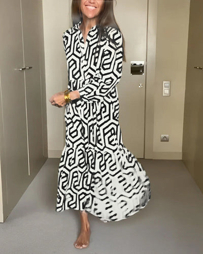 Heidi-Mode | Lässiges Maxi-Kleid Mit Langen Ärmeln Und Druck