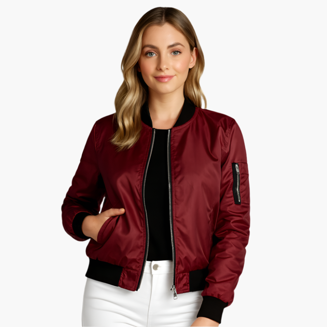 Damen Bomberjacke mit Frontreißverschluss und Ärmeltasche