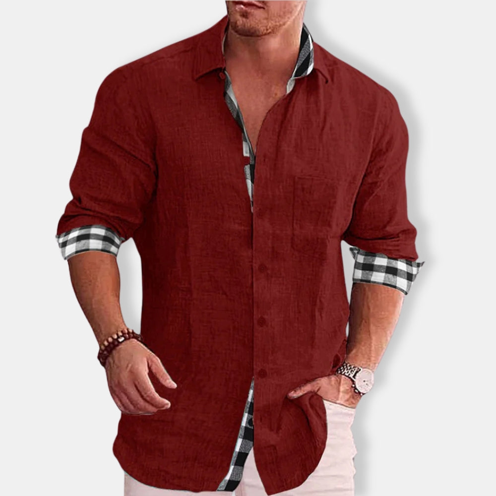 Herren Lässig Knopf Daunen Hemd | Langarm