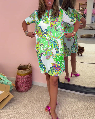 Damen Bedrucktes lässiges Sommer Ibiza Kleid | Mini