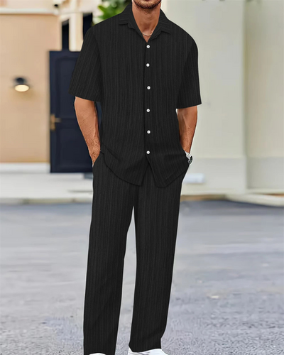 Herren Freizeit-Zweiteiler mit Kurzarm-Hemd und bequemer Hose