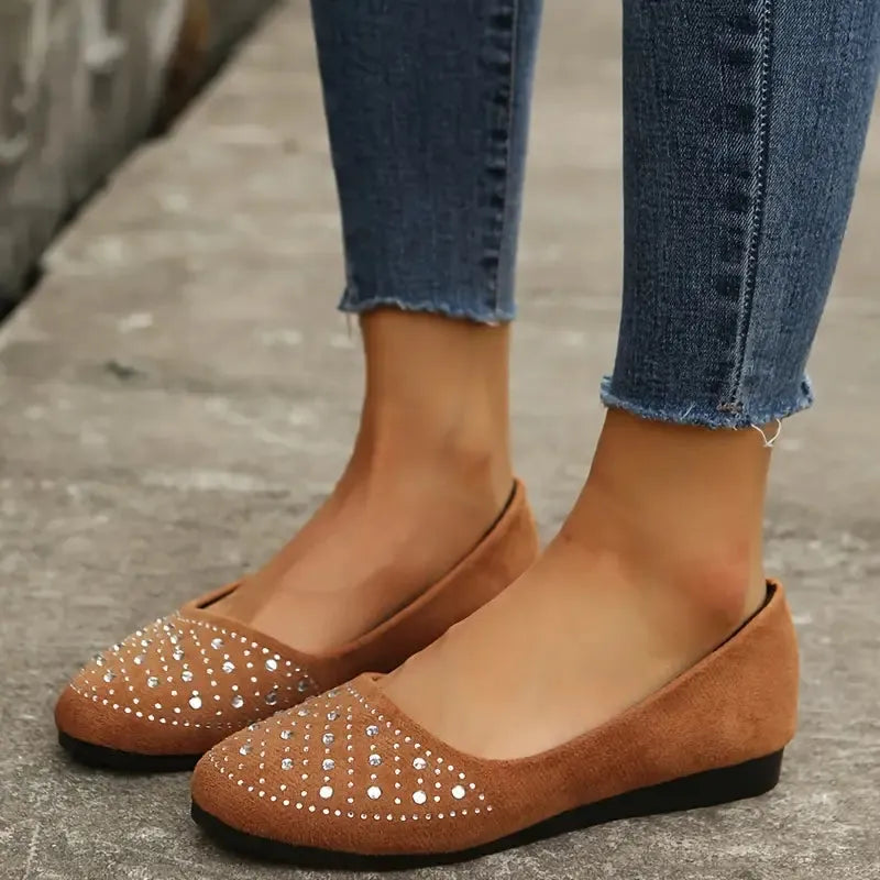 Bogen Unterstützung Frauen Strass flache Schuhe
